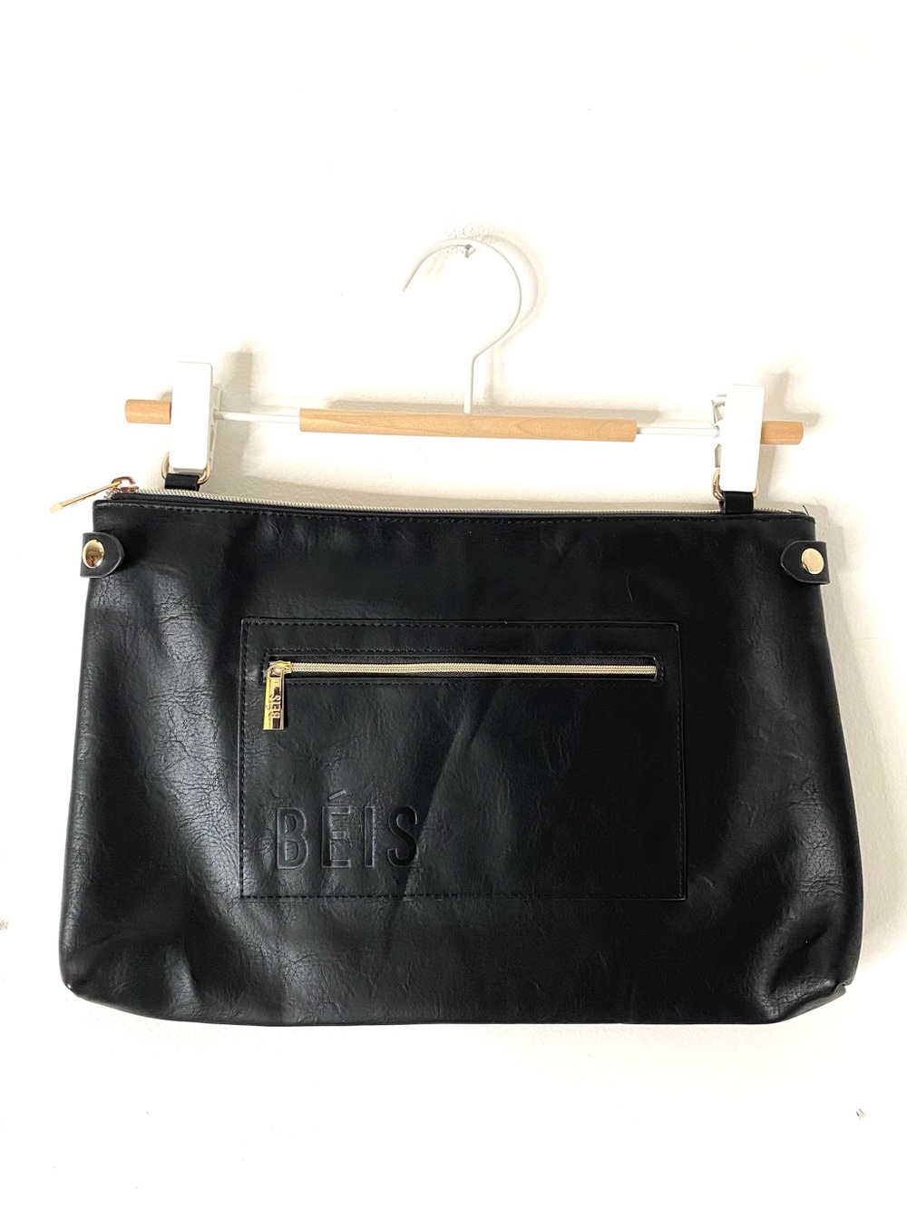 BÉIS Black Travel Pouch Cosmetic Organizer Clutch Zip Bag Gold Hardware